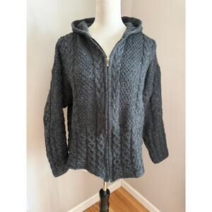 Kerry Woolen Mills Irish Wool Cable Knit Zip Hoodie – Gray – Size Large